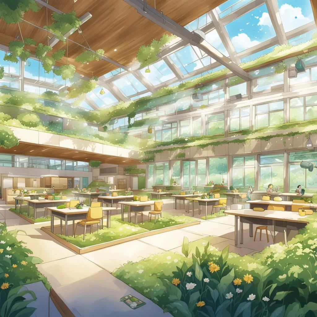 A high-tech, eco-friendly educational campus with classrooms open to nature