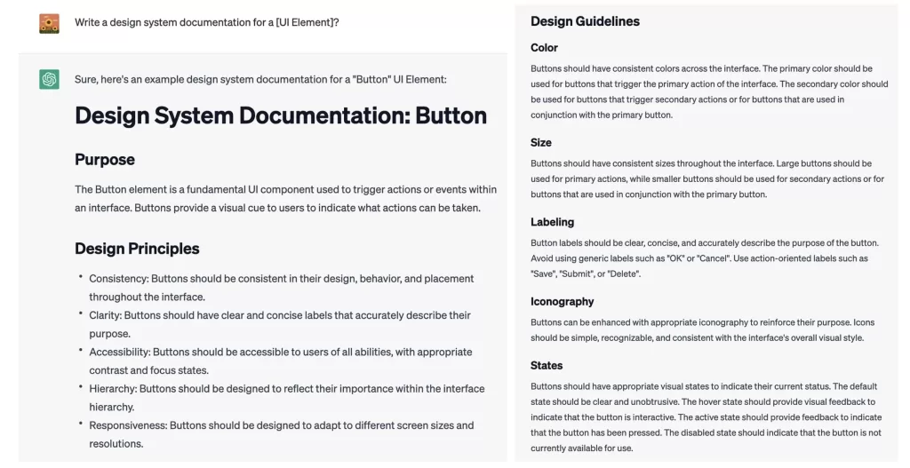 ChatGPT Write a design system documentation for a [UI Element].