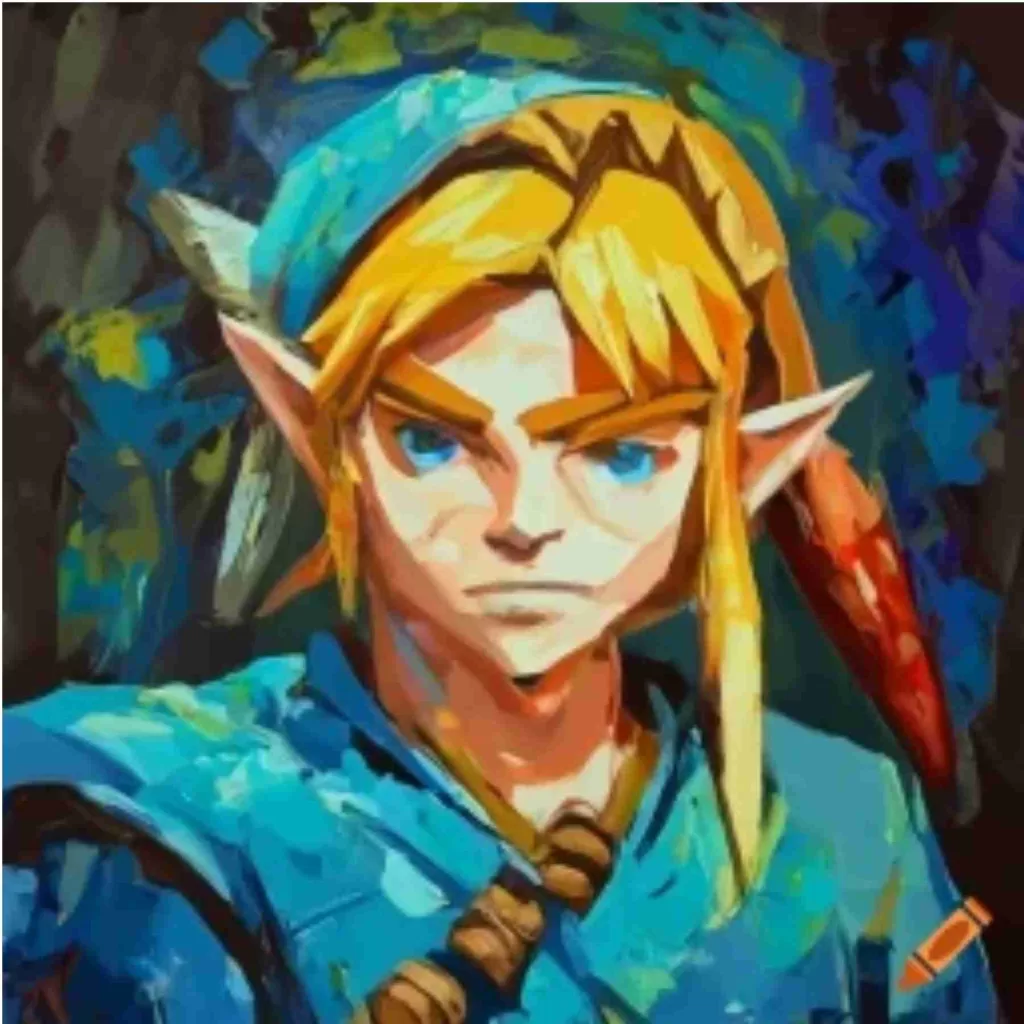 A palette knife painting representing Link legend of zelda