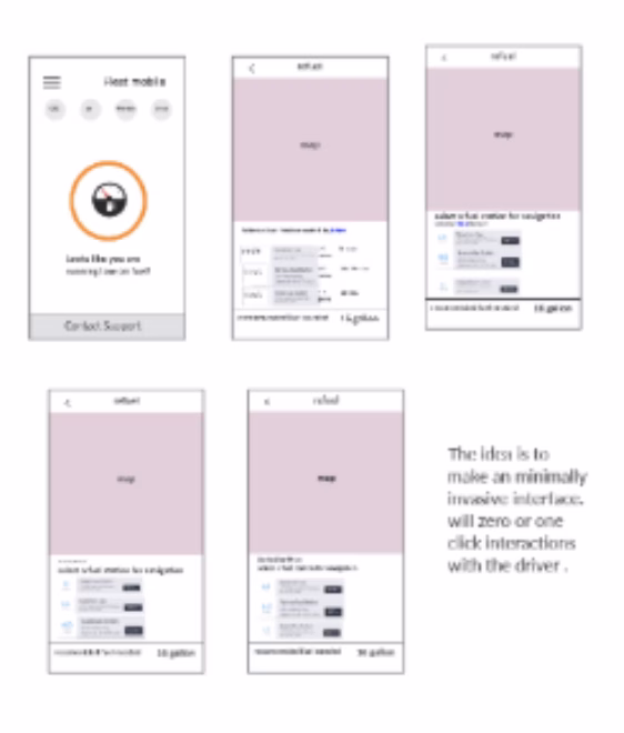 Early low-fidelity wireframes for the Driver Companion App